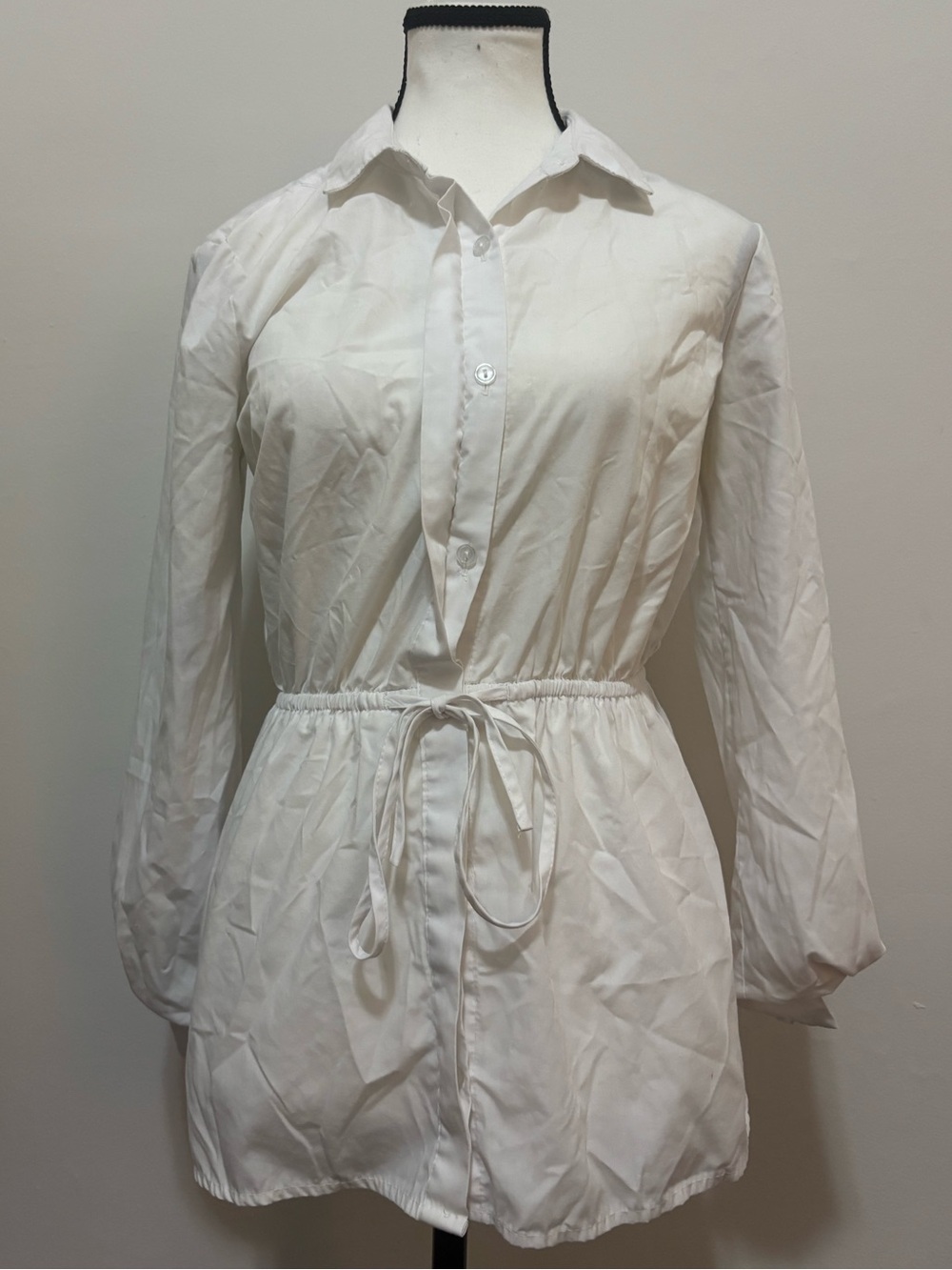 white preppy button up tie waist top